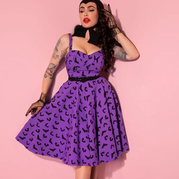 MANEATER SWING DRESS IN BAT PRINT - VIXEN BY MICHELINE PITT - Picture 1 of 12